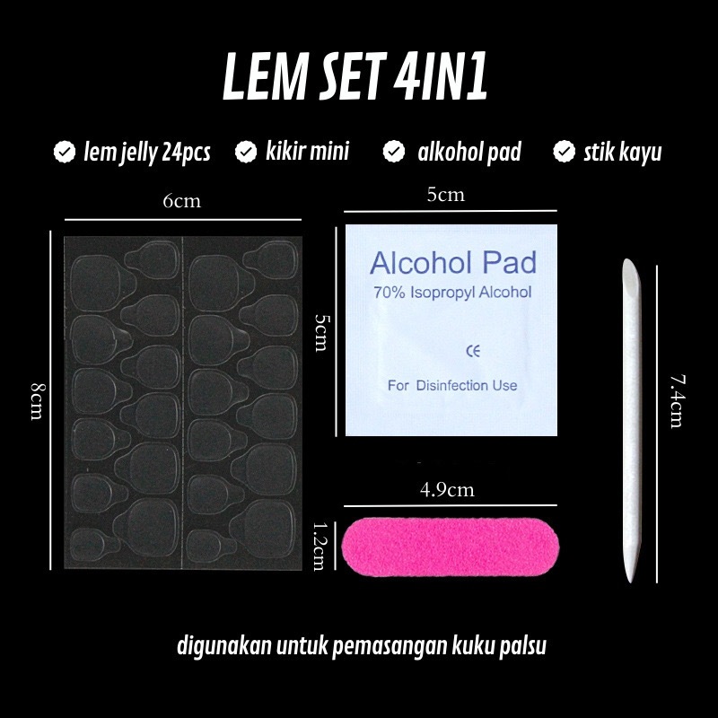 Paket Toolkit Kuku Palsu Lem Jelly + Kikir Kuku + Stick Kayu + Alcohol Pembersih