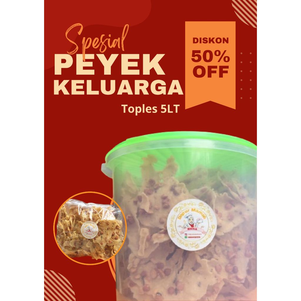 

DapurKeluarga oleh-oleh cemilan Peyek Kacang Tanah / Kacang Hijau / Rempeyek Toples ukuran 5 liter