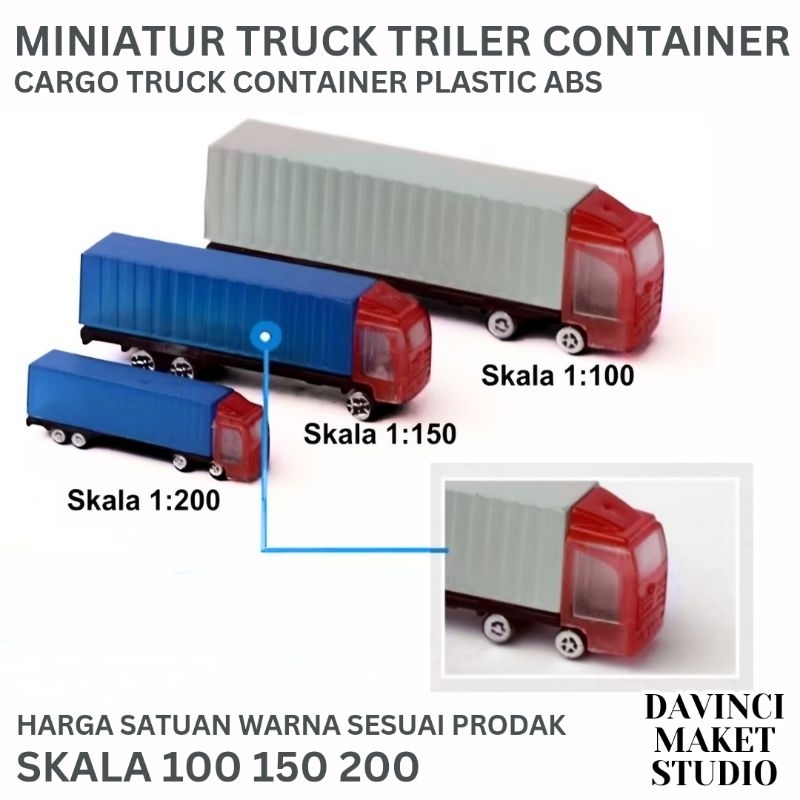 (PLA) Truk Triller Kontainer Skala 100 150 200 Panjang Mobil Kendaraan Maket Diorama - Trailer Conta