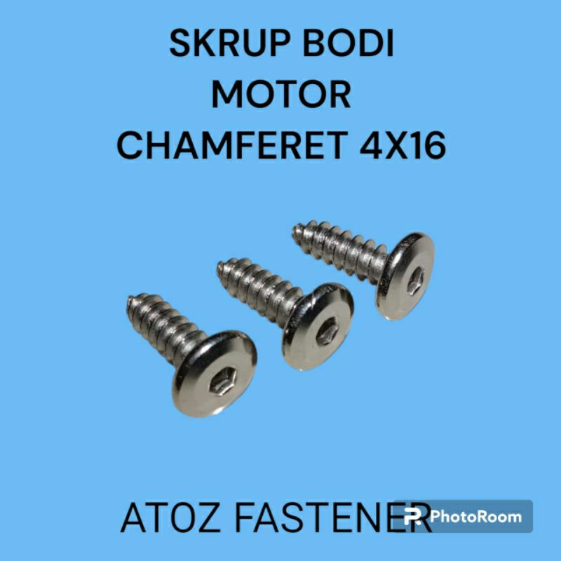 SKRUP BODI MOTOR  4 X 16 CHAMFERET STAINLESS STEEL. Kunci L 2.5