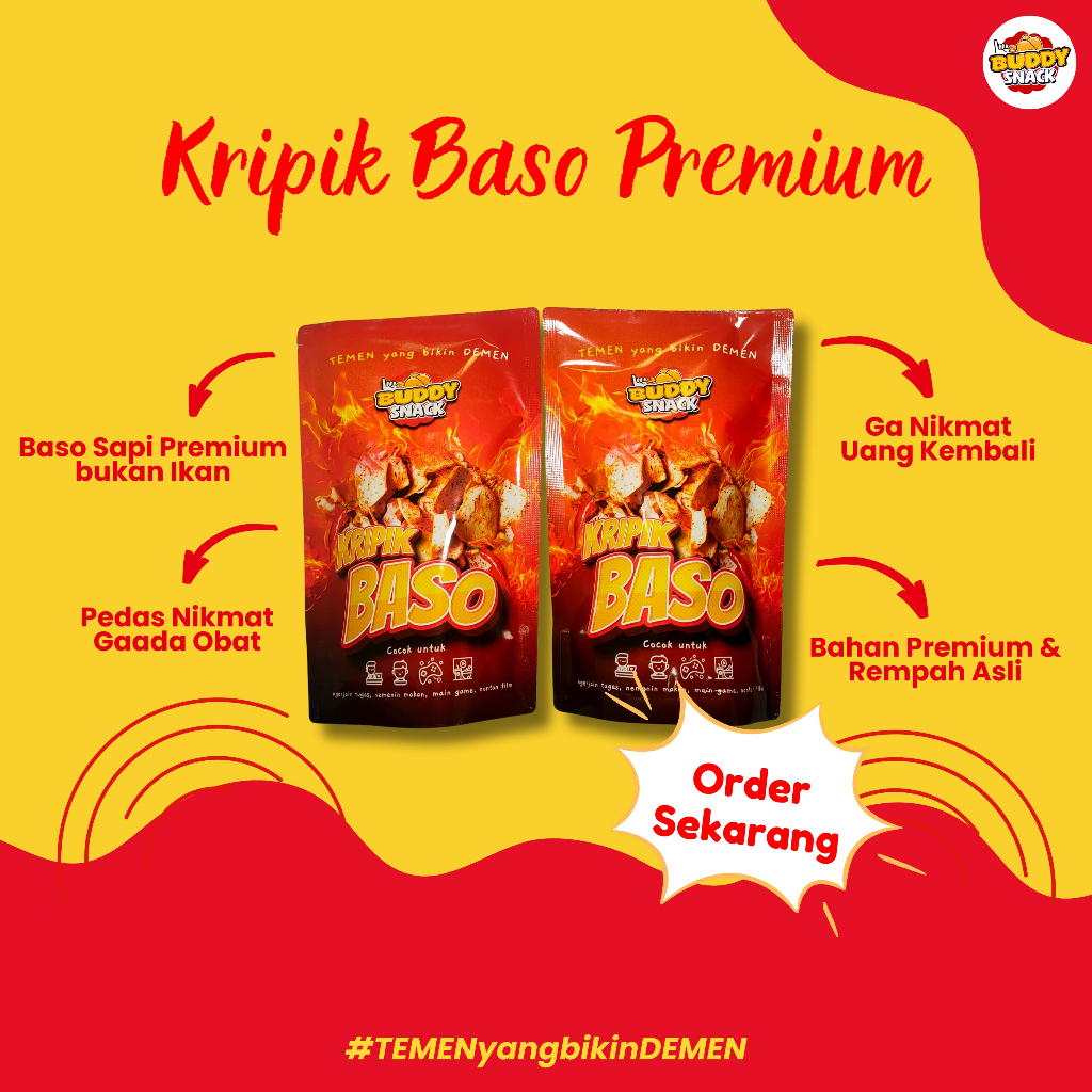 

Basreng Sapi Premium Buddy Snack Official | Kripik Baso Pedas Daun Jeruk | Keripik Bakso