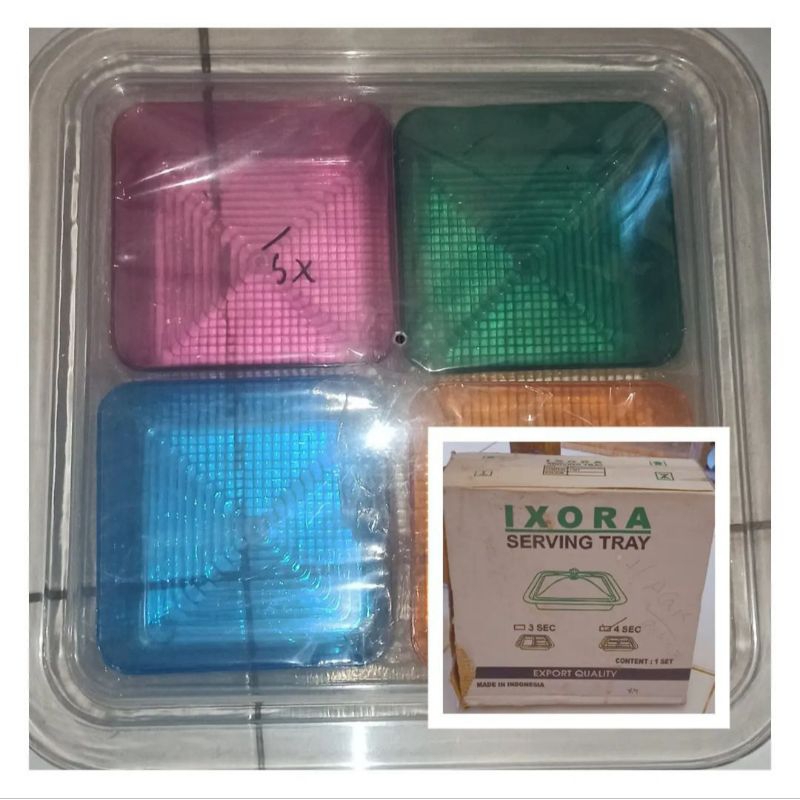 Nampan saji toples kuker transparan 4 sekat /Ixora serving tray 4 sec