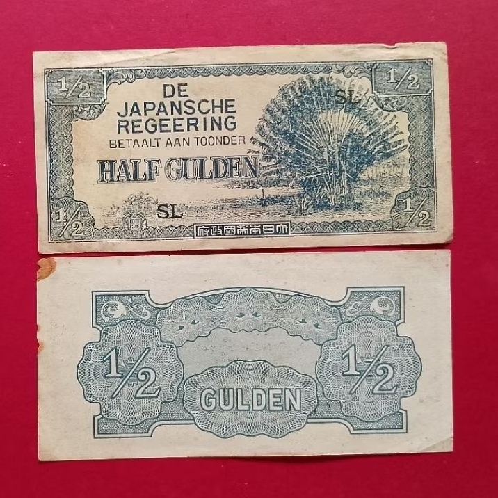 Uang kuno kertas half gulden De Japansche regeering