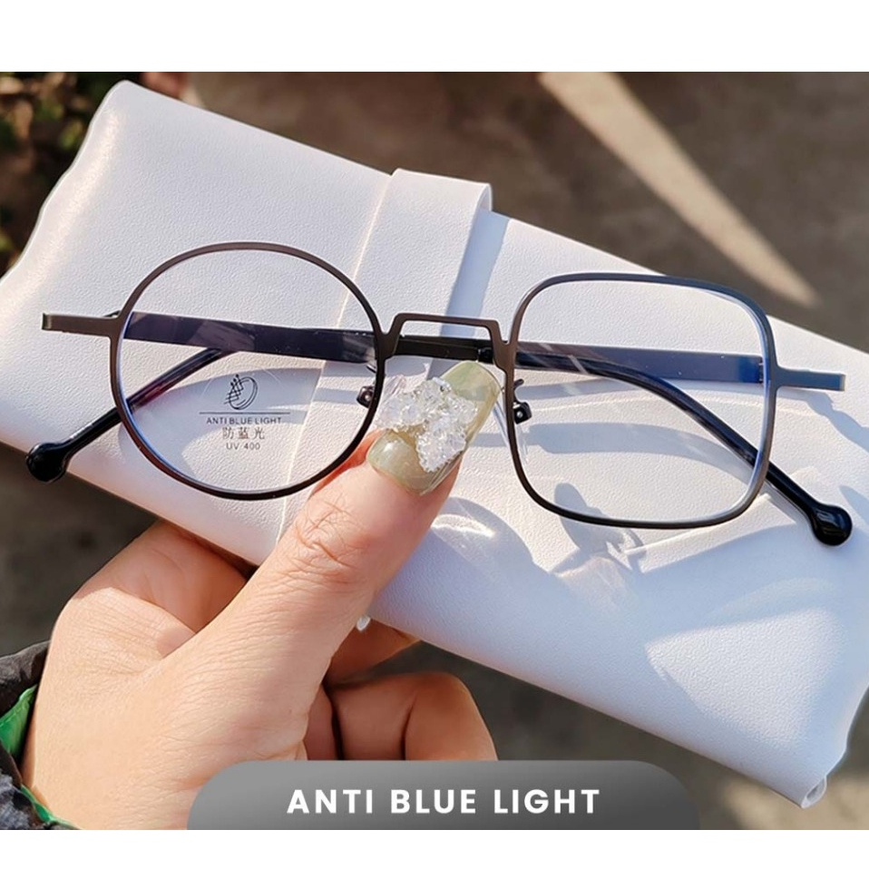 Kacamata Unik Bulat Kotak Anti Radiasi Photocromic Bluecromic Kacamata Minus Anti Blueray Kacamata