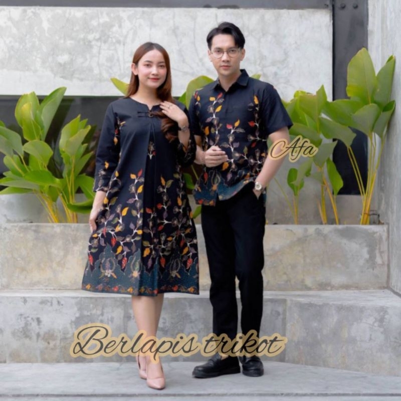 DRESS BATIK COUPLE PREMIUM ROSEMILIA BERLAPIS FURING TRIKOT / DRESS BATIK COUPLE