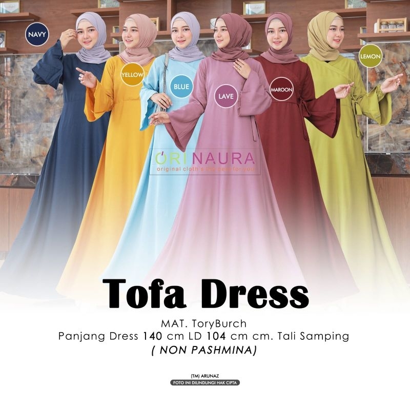Gamis Korean Style Lengan Lonceng Cantik || Tofa Dress By Ori Naura