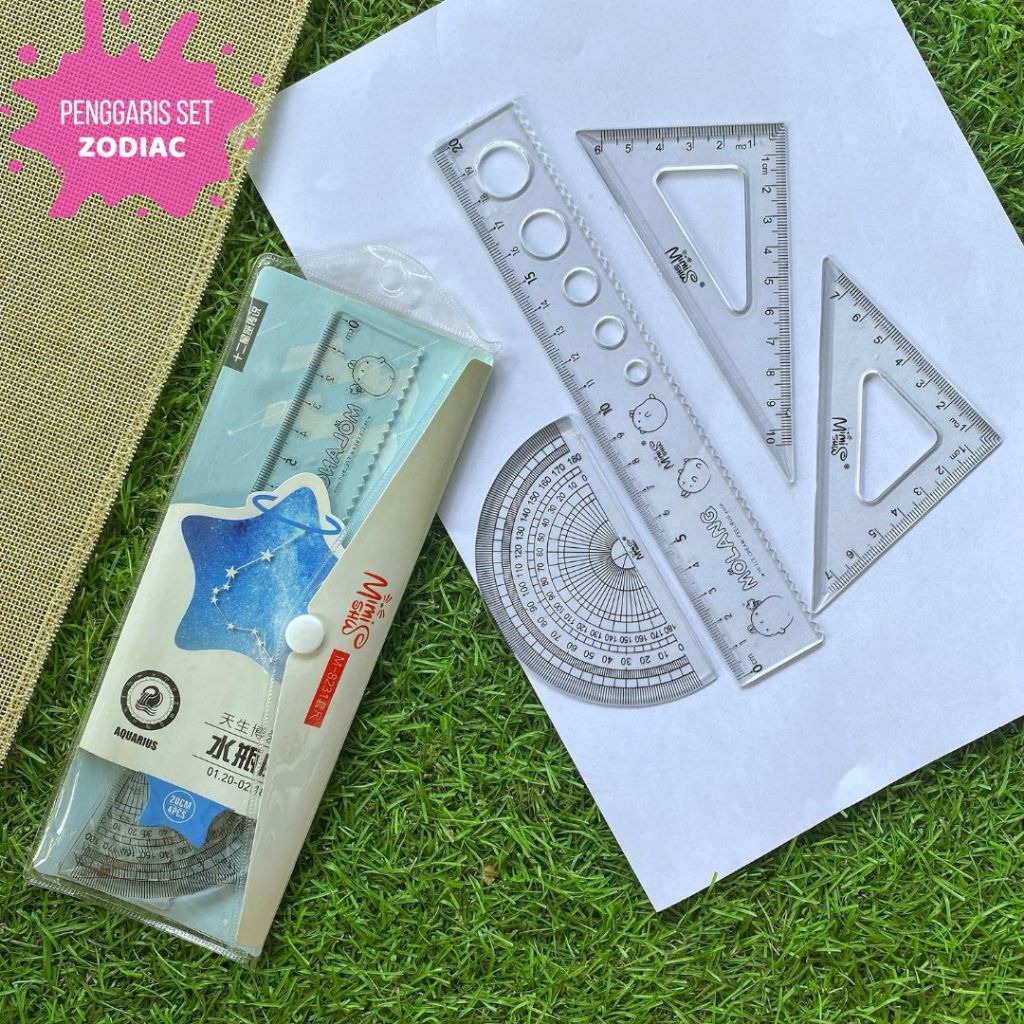 

Penggaris Set Zodiac Ruler 4 in 1 Lucu Pack Garis Garisan Mistar Alat Tulis Kelengkapan Sekolah Kantor School Office Tools Equipment Serbaguna Lengkap Busur Segi Lima Siku Mudah Dibawa Simple Simpel Ringan Murah Seni Math Matematika Toko Tri Tunggal