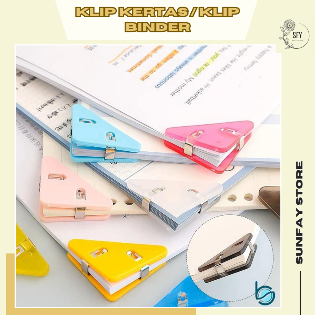 

SUNFAY Klip kertas/Klip Binder/Penjepit Sudut Kertas/Klip Sudut Kertas Segitiga Warna Warni - Best Stationary