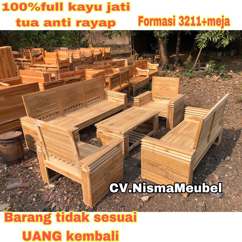 Set Kursi Tamu Tumpuk Kayu Jati Kursi Meja Ruang Tamu