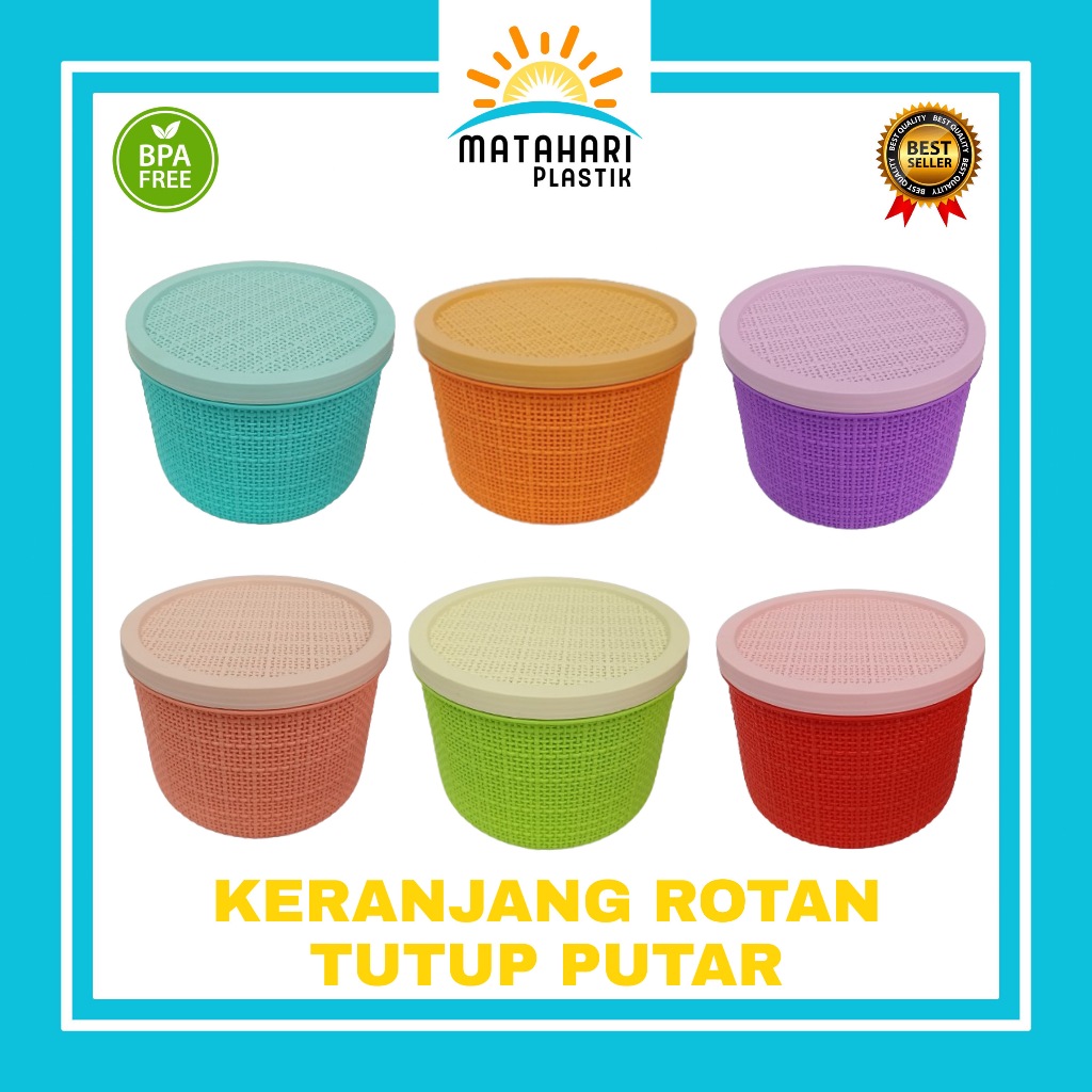 Keranjang Bulat Tutup Putar/Keranjang Bulat Plastik/Keranjang Bundar Harmony/Keranjang Bundar Rotan/