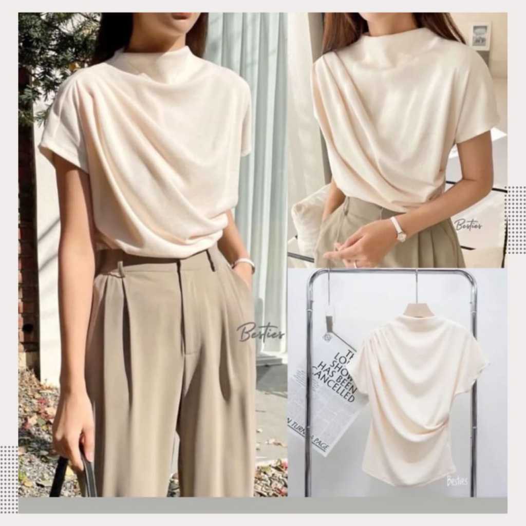NEW - Dazy solid mock Neck ruched detail Tee/ Blouse Turtle Neck