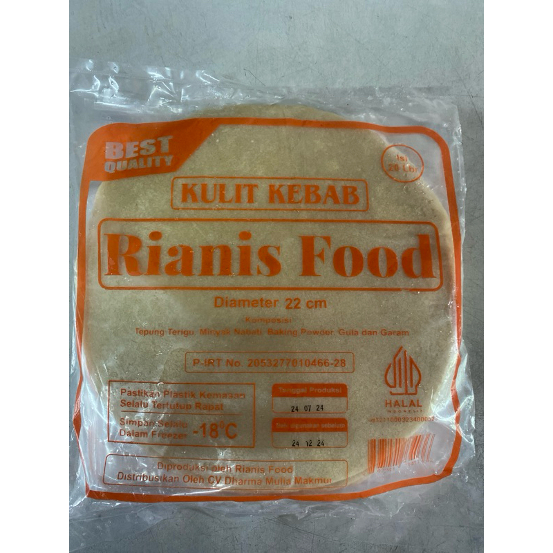 

Rianis Food Kulit Kebab Diameter 22cm Isi 20pcs