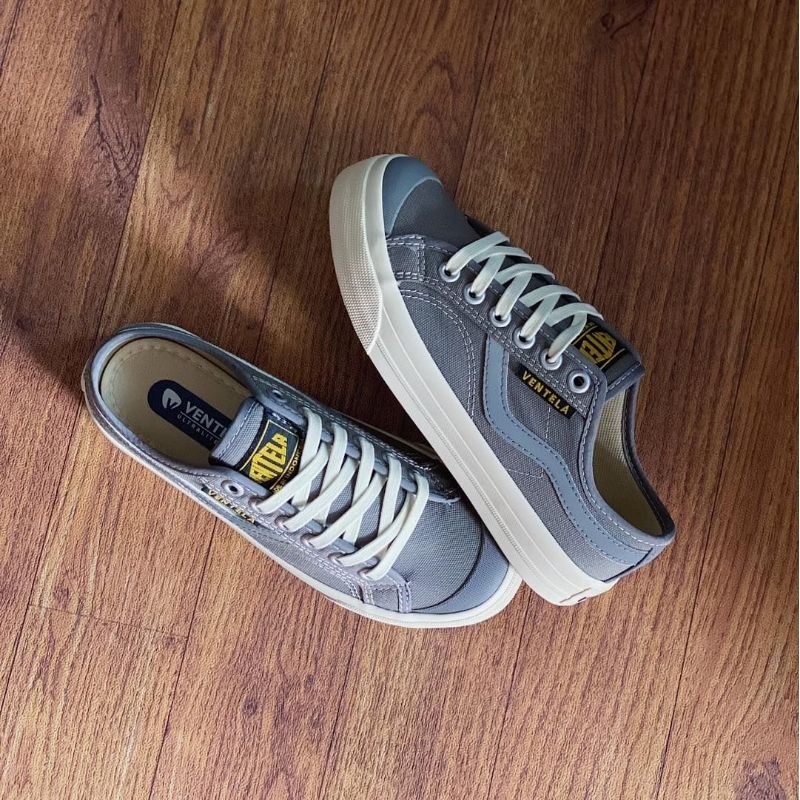 Ventela New Public Original Grey Natural. Sepatu Sneakers Abu-abu Cowok Cewek
