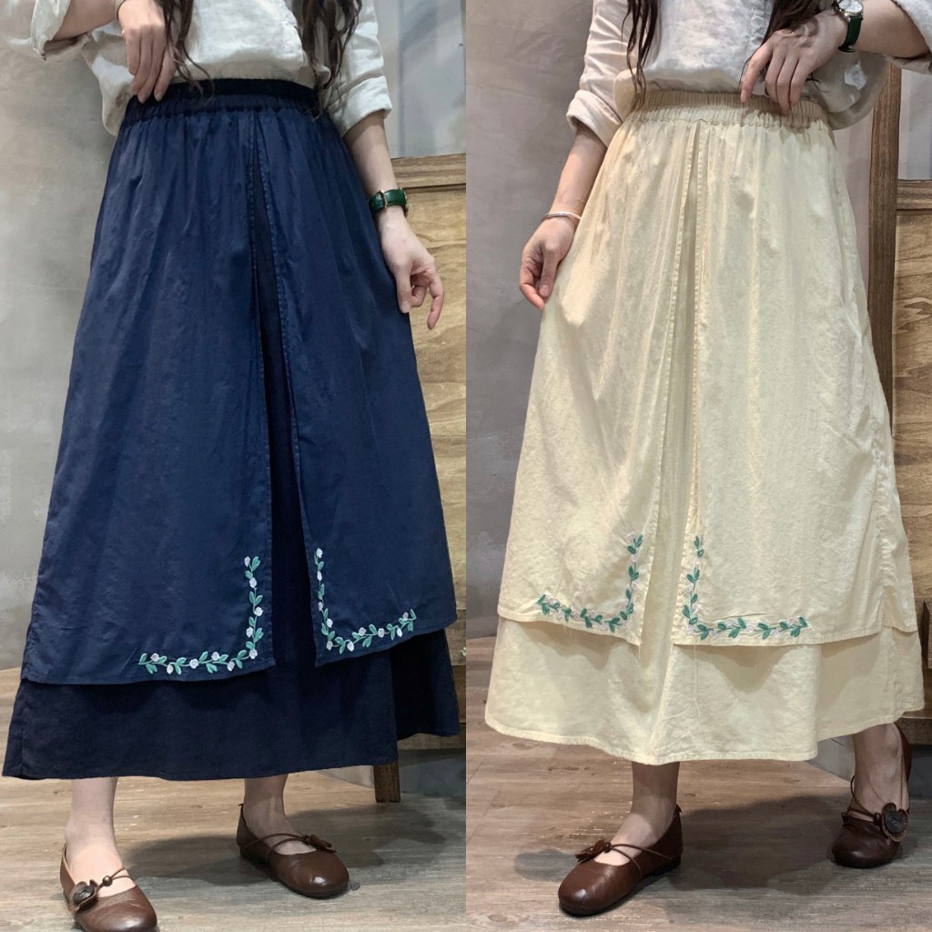 ROK 7/8 LINEN PREMIUM LAYER KATUN BELAH TENGAH DEPAN BIRU NAVY DONKER KREM KOREA IMPORT