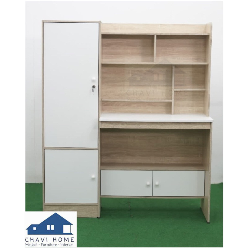 meja belajar anak dengan lemari buku sonoma white termurah