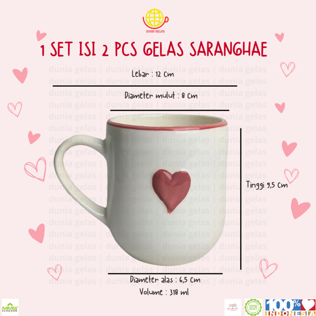 RB 1 Set isi 2 pcs Gelas Mug Saranghae 318 ml / Gelas Keramik Set / Gelas Kado / Cangkir Keramik