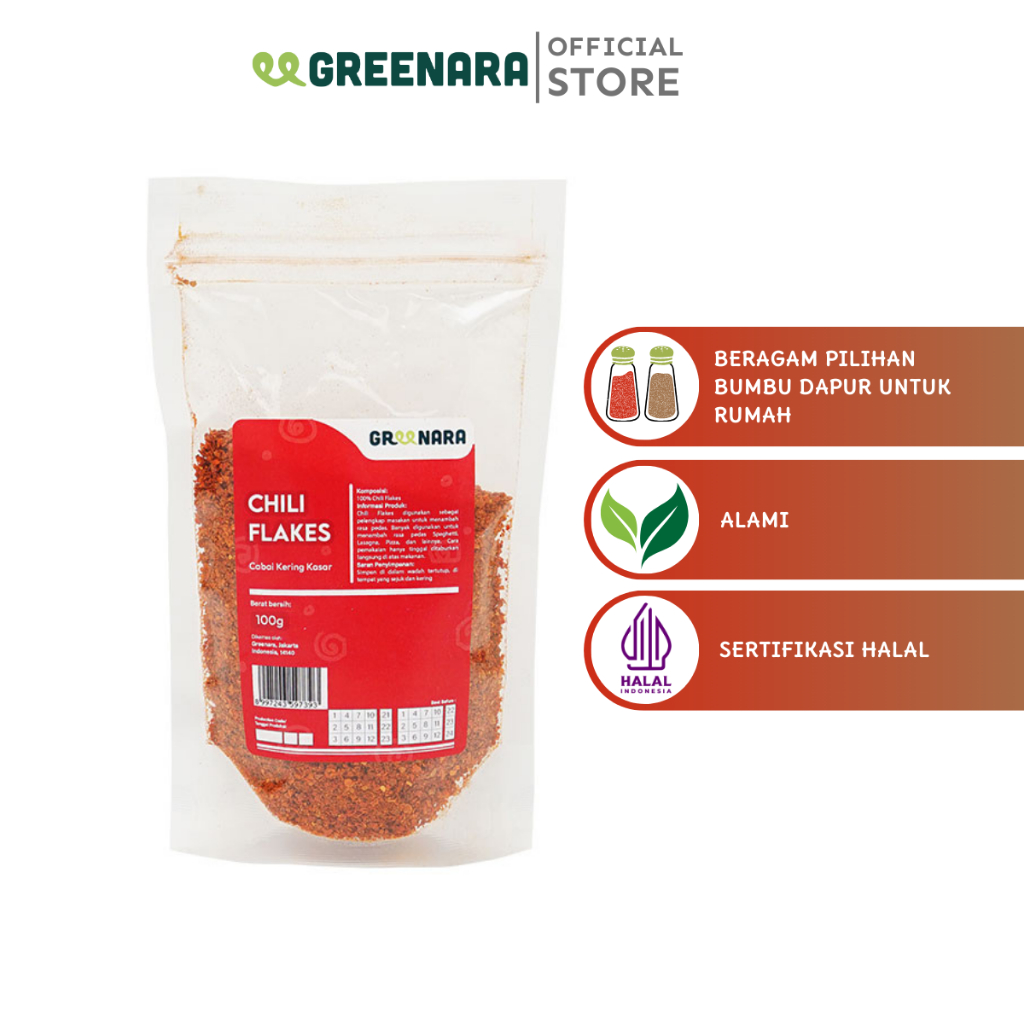 

Greenara - Chili Flakes 100gr / Cabe Kering Kasar 100 gram