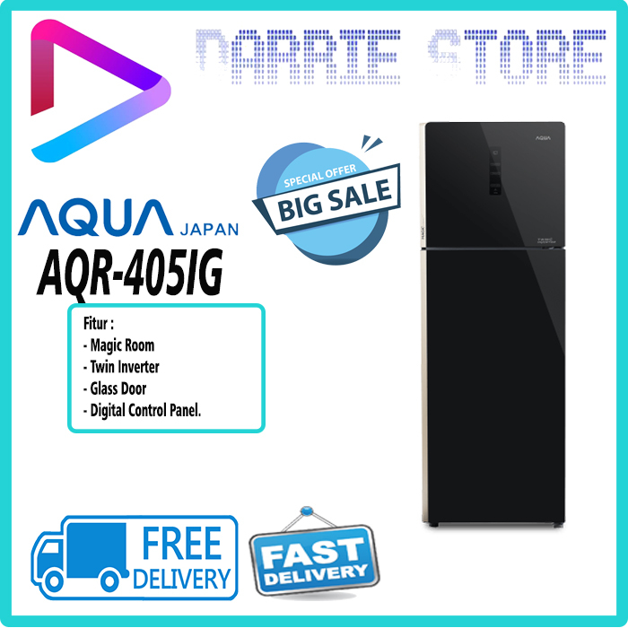 Aqua AQR-405IG Kulkas 2 Pintu Inverter 312L - Hitam
