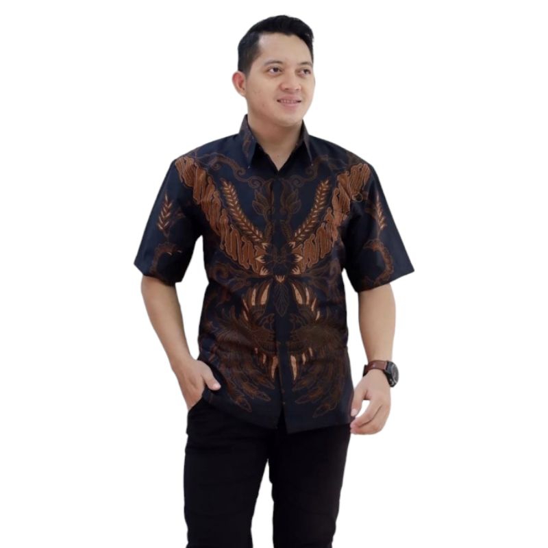 Baju batik pria cowok lengan pendek lapis furing M L XL XXL BATIK PRIA pendek Merah navy hitam ungu 