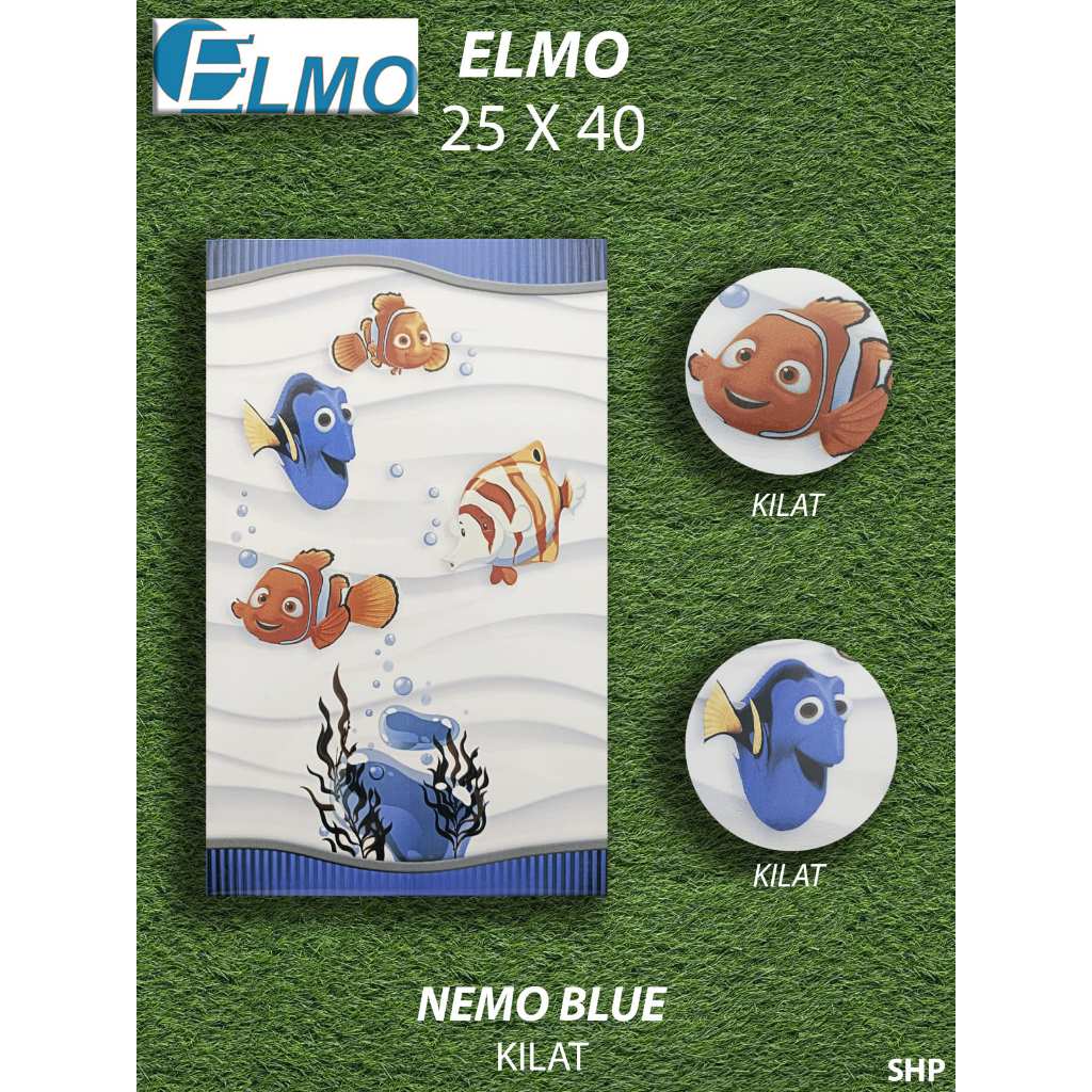 Keramik Dinding Kamar Mandi 25X40 Elmo Nemo Blue Kilat KW1 Pekanbaru Riau, Motif Ikan