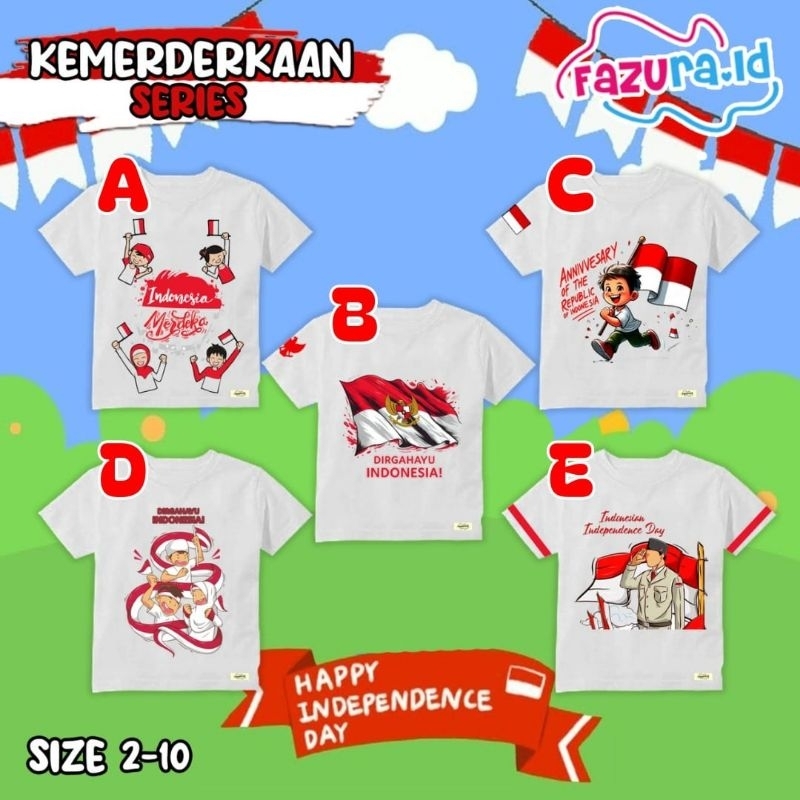 Kaos Kemerdekaan Anak 2-10 Tahun by Fazura.id/ Kaos 17 Agustusan Anak/ Kaos Merah Putih Anak/ Kaos G