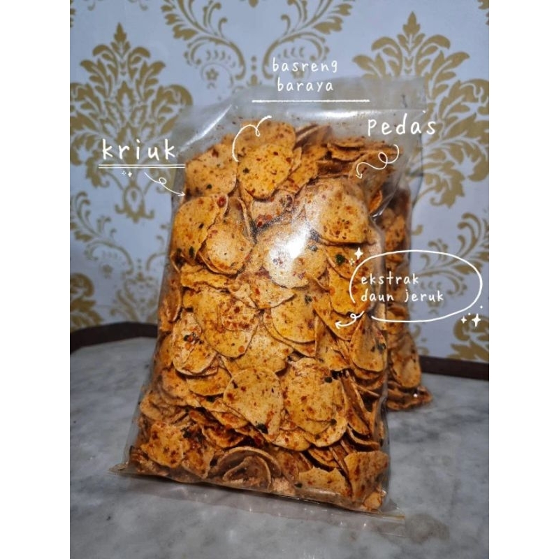 

Basreng Pedas Ekstrak Daun Jeruk | Keripik Basreng 500gr | Basreng Daging Sapi