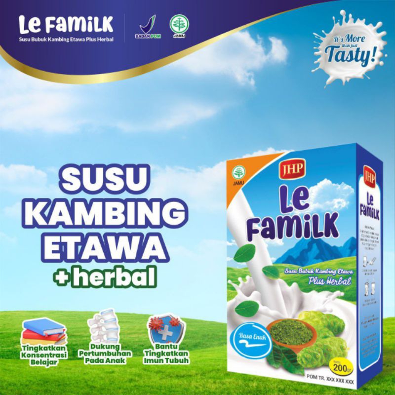 

SUSU LE FAMILK | SUSU KAMBING ETAWA PLUS HERBAL | SUSU KAMBING ETAWA PLUS DAUN KELOR| SUSU LE FAMILK 200 GRAM