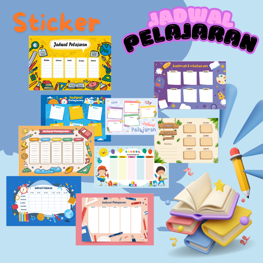 STIKER  JADWAL PELAJARAN ANAK SEKOLAH / JADWAL PELAJARAN ANAK / STIKER JADWAL PELAJARAN