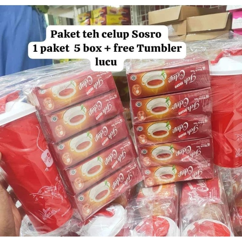 

PAKET teh celup Sosro 15bag isi 5box free Tumbler/ paketan Sosro celup free gelas cantik 500ml exp 2025