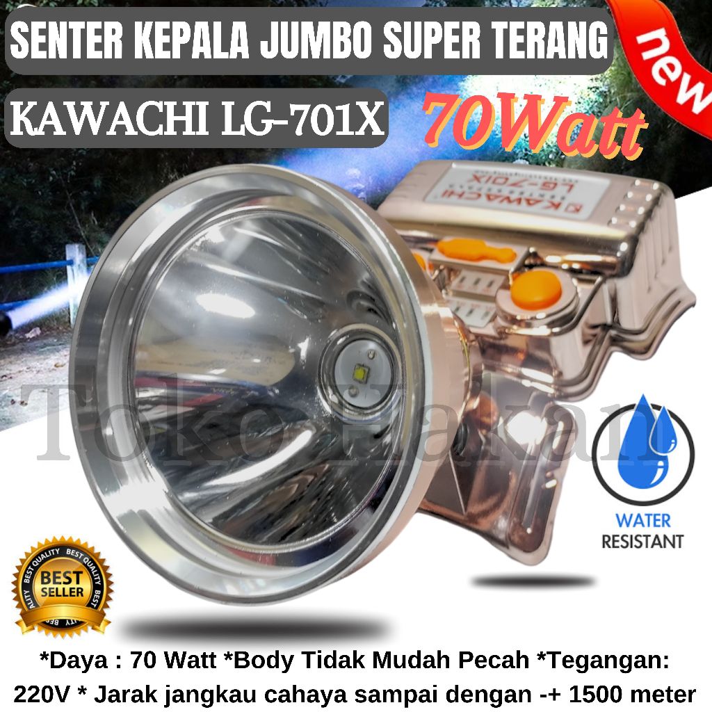 Senter Kepala Jumbo KAWACHI LG-701X LED 70 Watt Super Terang Tahan Hingga 17 Jam | Senter Kepala 70W