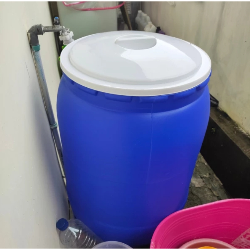 Tong Gentong Air Biru Green Leaf Plastik Kamar Mandi Wadah Tempat Penyimpanan Bulat Tutup