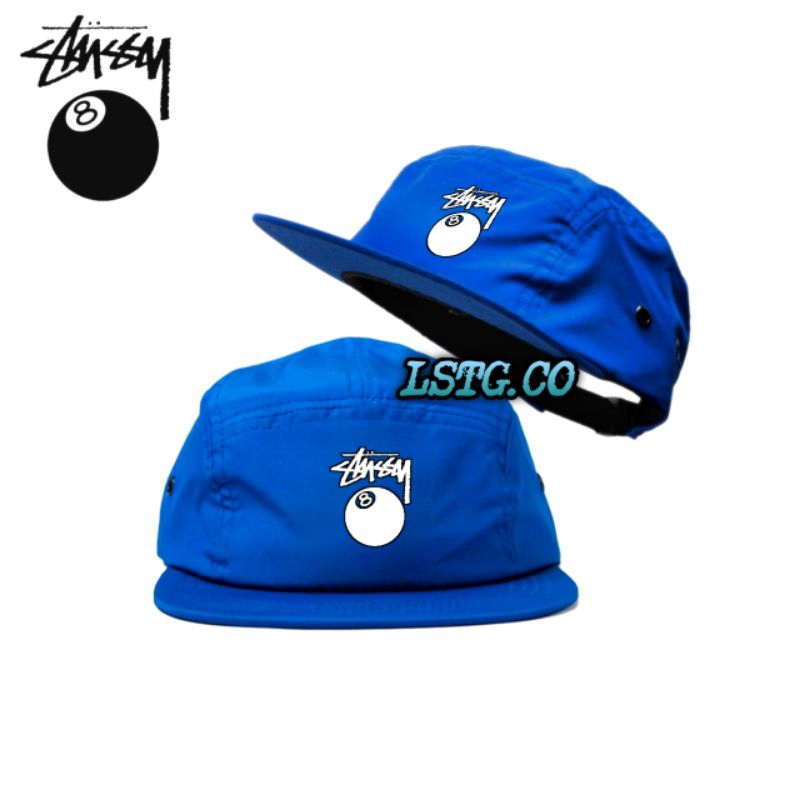Topi 5 Panel Stussy 8 Ball Logo - Five Panel Snapback Hat Caps Casual - Topi Distro Pria Wanita Prem