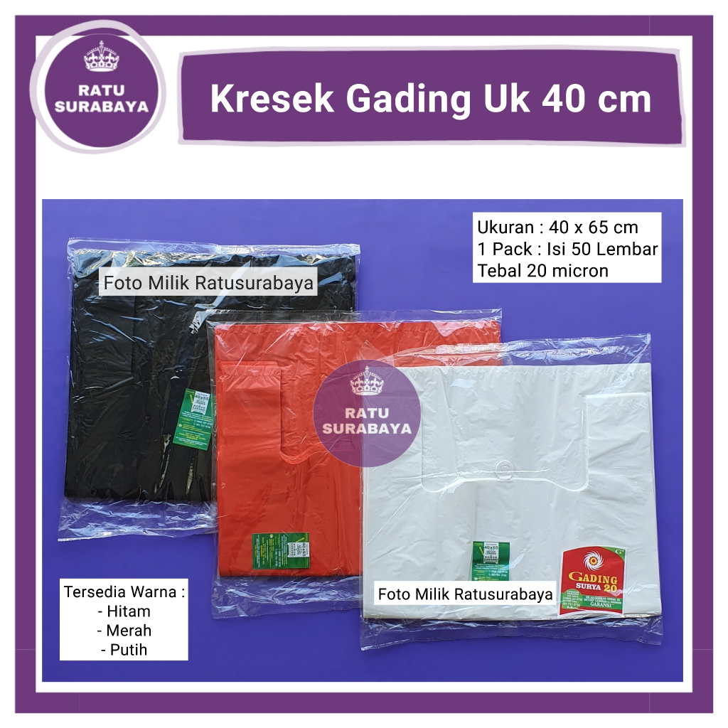 Kantong Plastik Jumbo Tas Kresek uk 40x65 Gading Surya isi 50 Lembar Tebal 0.2 Merah Putih Hitam