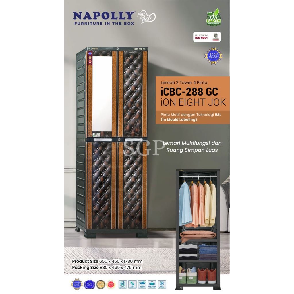 NAPOLLY ICBC-288 GC GANTUNG + CERMIN/ION EIGHT JOK/LEMARI PAKAIAN/LEMARI PLASTIK SUSUN/LEMARI PLASTI