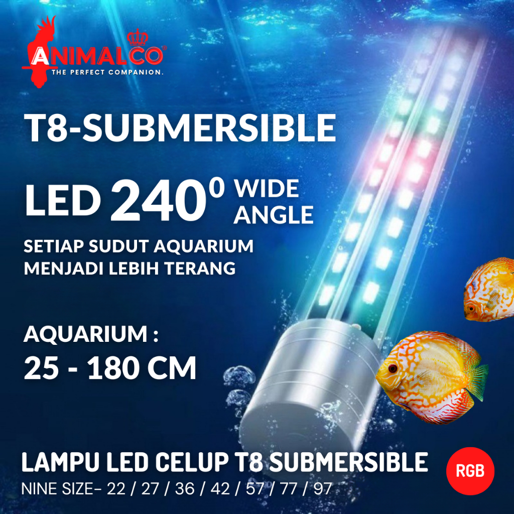 LAMPU LED CELUP 25-180CM AQUARIUM 3 MODE WARNA RGB BIRU PUTIH MERAH SUBMERSIBLE AIR AQUASCAPE AKUARI