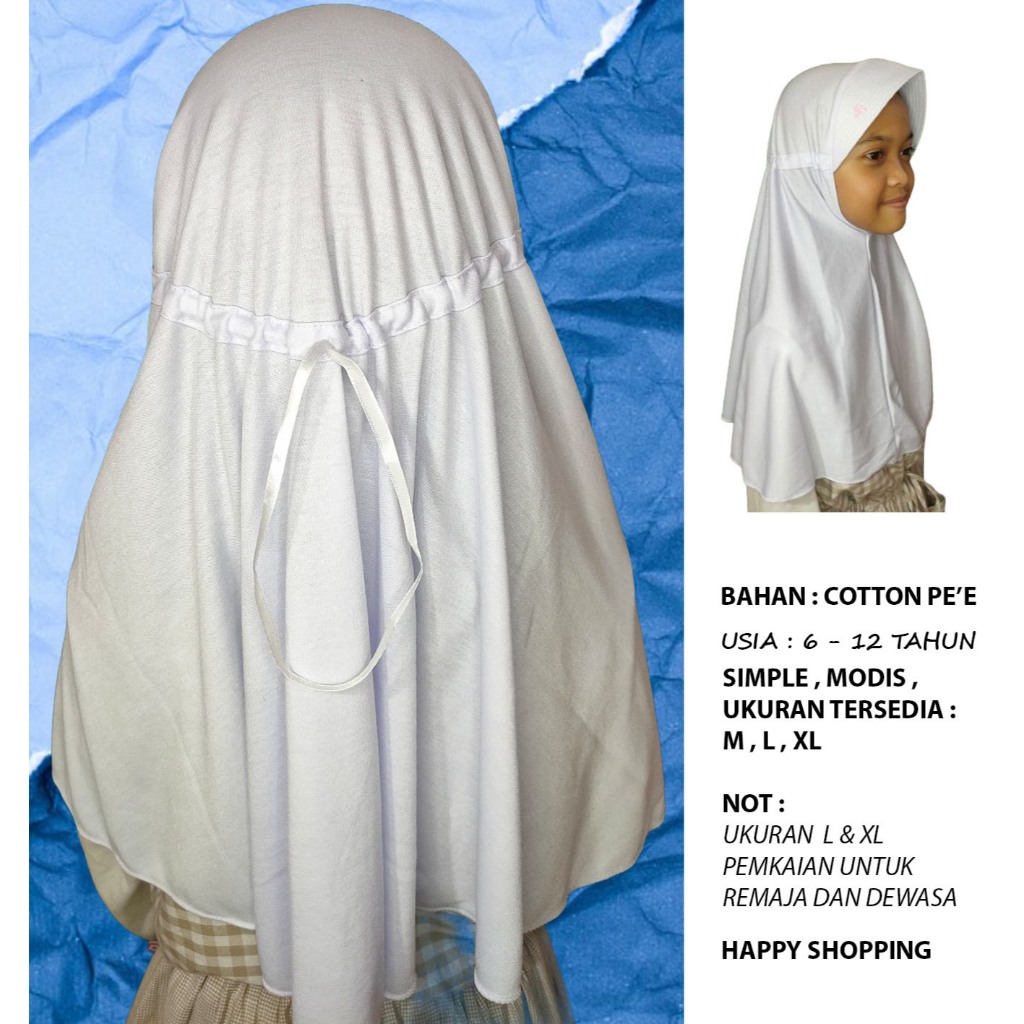 Hijab Basic Kerudung Jilbab Anak Sekolah Instan  Untuk TK SD SMP Warna Putih Merah Hitam