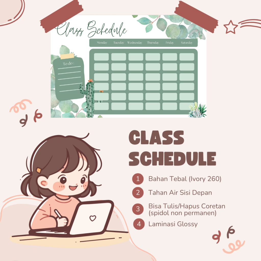 

CLASS SCHEDULE - TANPA MINIMAL ORDER