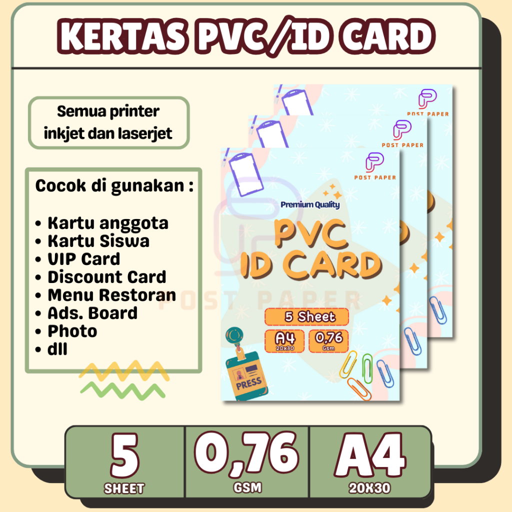 

PVC Sheet ID Card / Kertas PVC ID Card / Bahan ID Card isi 5 Sheet