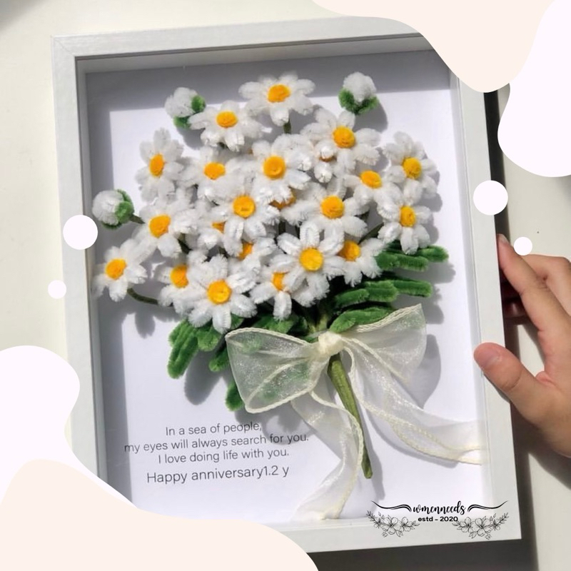 FLOWER IN FRAME - SEHARI JADI - KADO FOTO AESTHETIC - FRAME BUNGA KAWAT BULU - BUNGA PIPE CLEANER - 