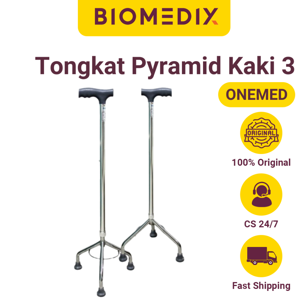 Alat Bantu Jalan Kaki 3 / Tongkat Jalan Stainless / Tongkat Pyramid Kaki 3 Onemed / Tongkat Jalan / 