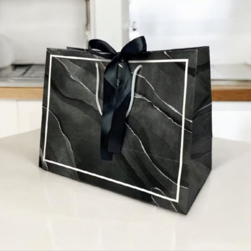 

Paper Bag Marble Marmer hitam pita 32,5x16x25