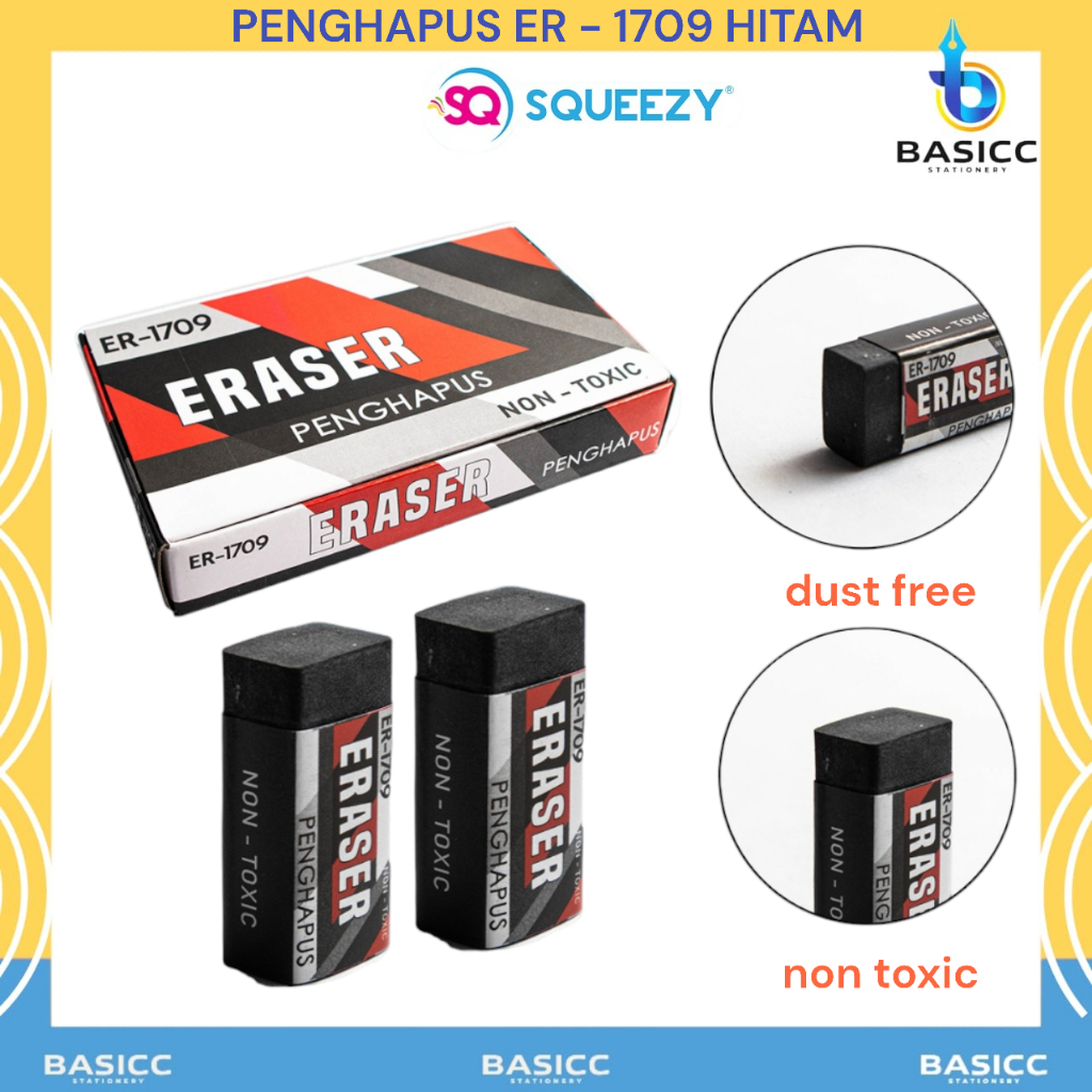 

Squeezy Penghapus Eraser Kecil ER-1709 Hitam | @ 1 Kotak=40 Pcs