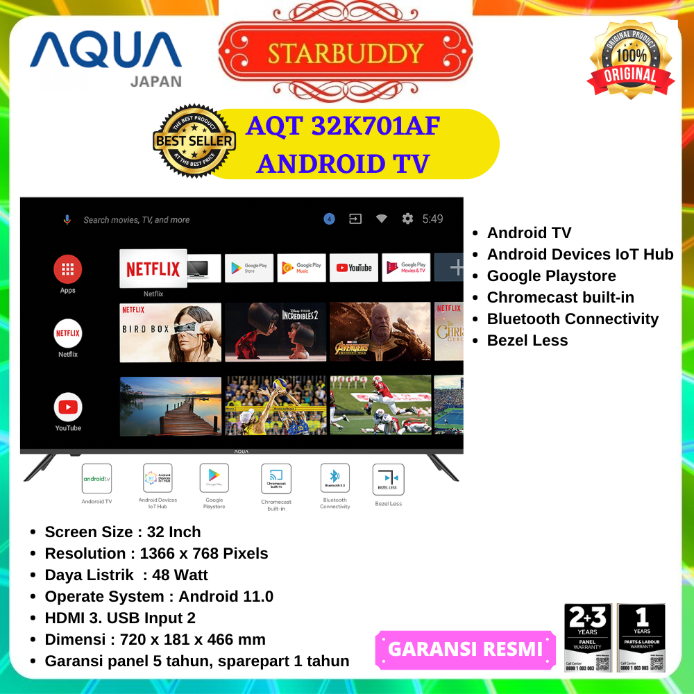 LED TV AQUA AQT32K701AF, 32K701AF ANDROID 32 INCH