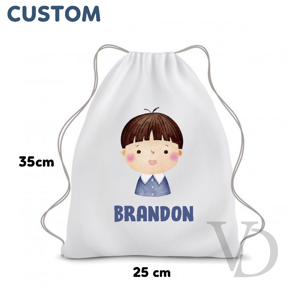 Tas Serut kanvas custom hampers ulang tahun ed anak cowok/ custom nama anak birthday