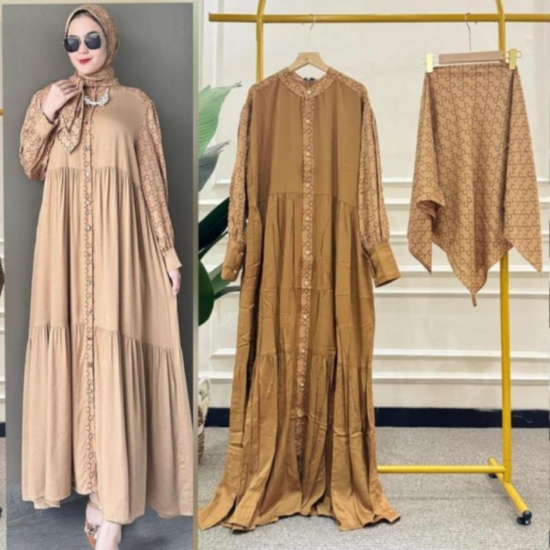 Gamis Set Hijab Model Gucci Kekinian l Gamis Rayon Premium LD 112