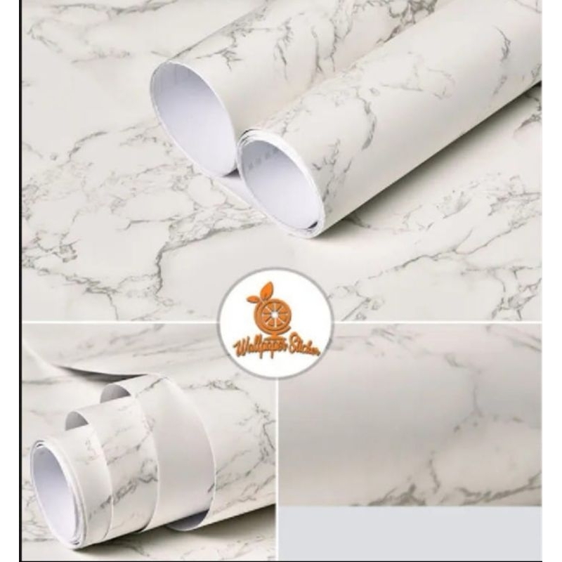 Wallpaper Sticker Dinding motif marmer putih glossy gh179 ukuran 45cmx10m karakter keramik marble em