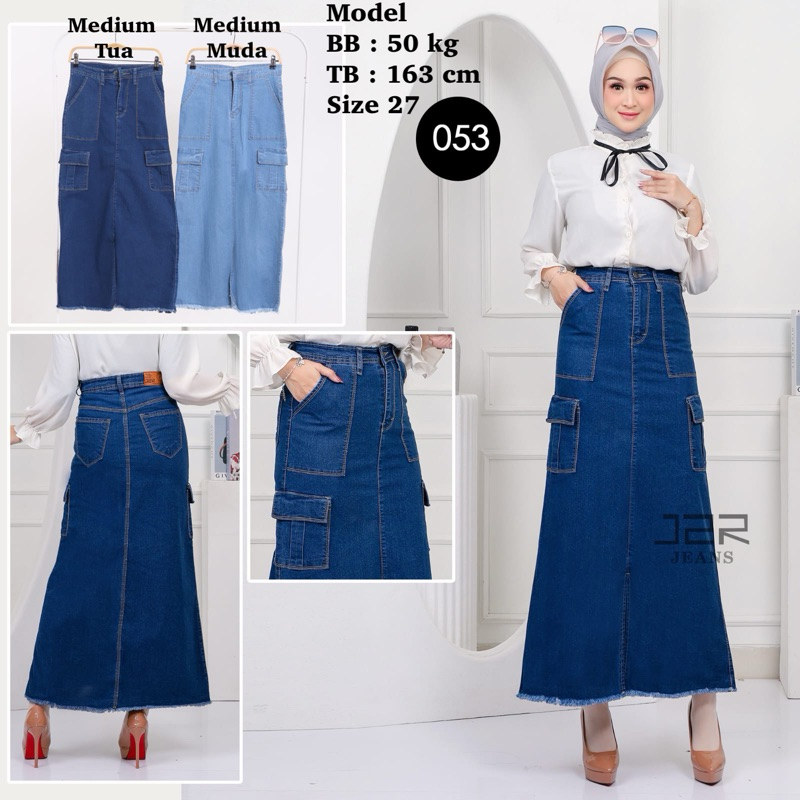 J2R - Rok panjang jeans cargo medium // Rok jeans premium cargo