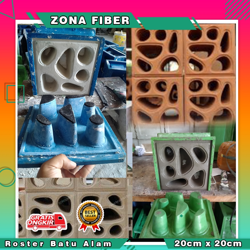Cetakan Loster Fiber 2 Muka Motif Batu Alam cetakan roster 20 20 bahan fiber
