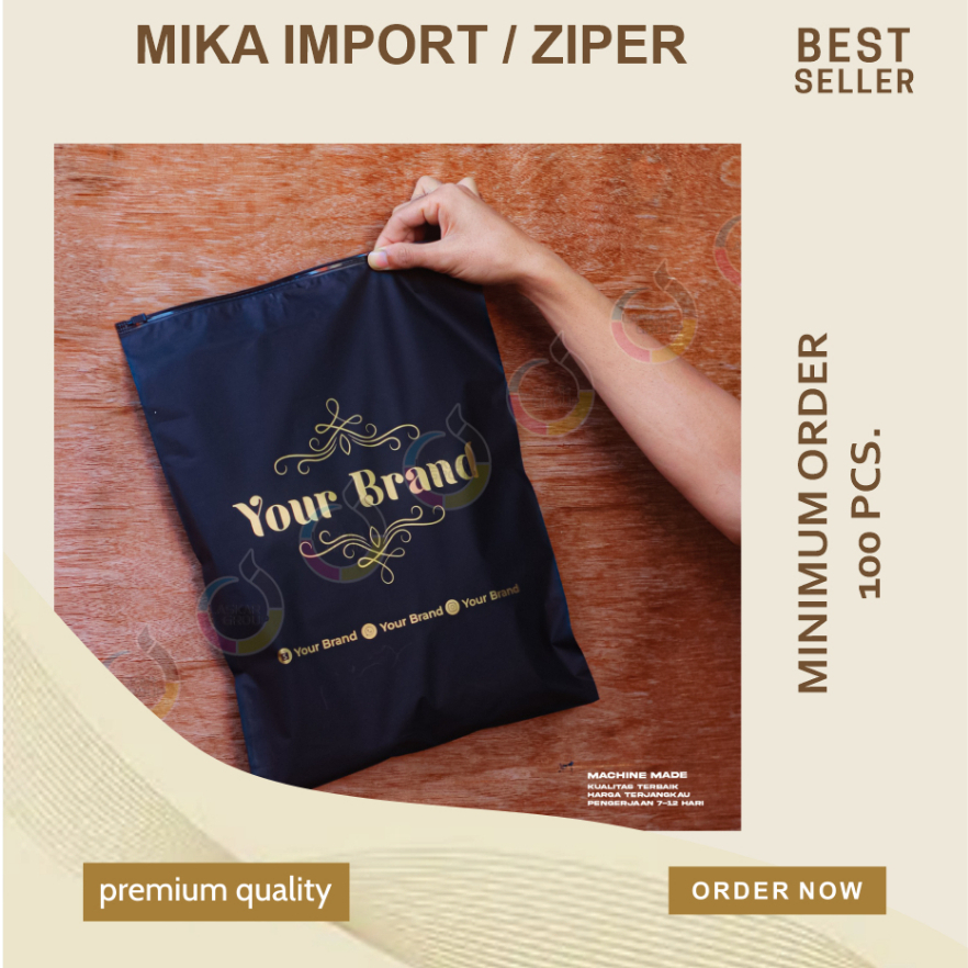 hitam doff ziplock + sablon plastik ziper bag+ziplock bag + cocok untuk hijab/kemasan