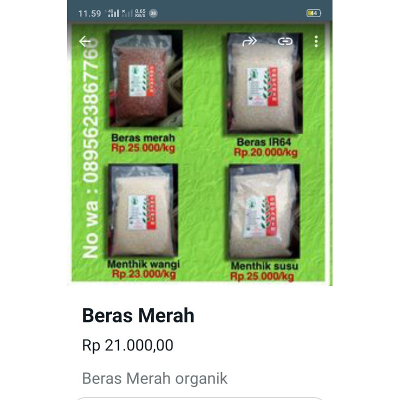 BERAS MERAH ORGANIK//MENTIK WANGI ORGANIK//BERAS MENTIK SUSU ORGANIK